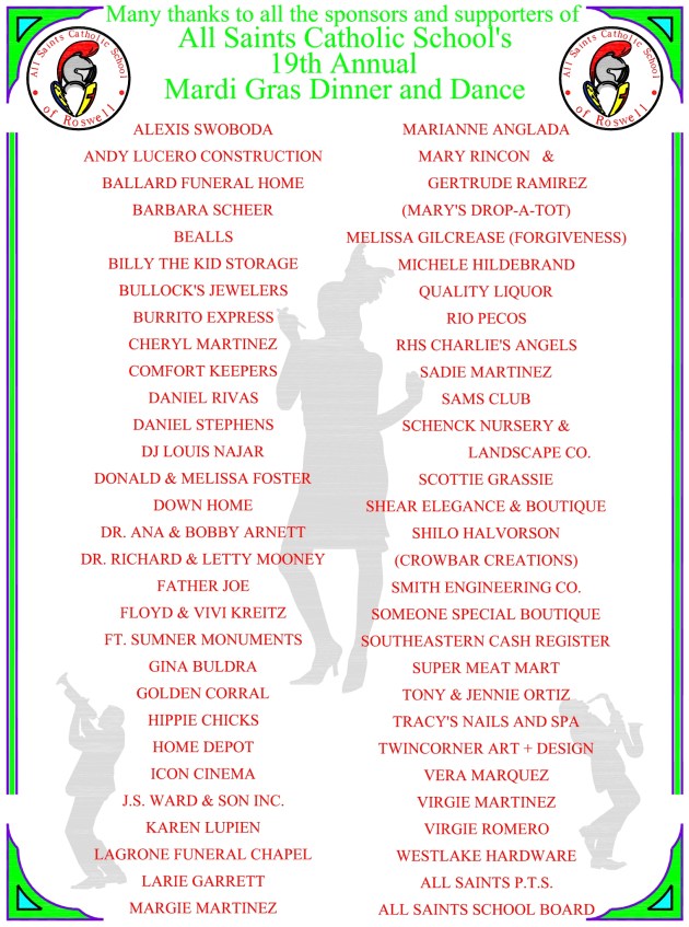 MARDI GRAS 2012 DONORS POSTER